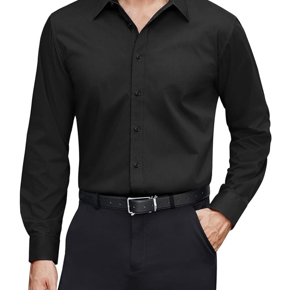 Men's Lorenzo Uomo Black-Maxwell dress shirt Stretch Trim Fit 32/33